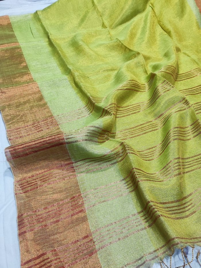 Silk Tissue Saree For Teachers in Green Colour