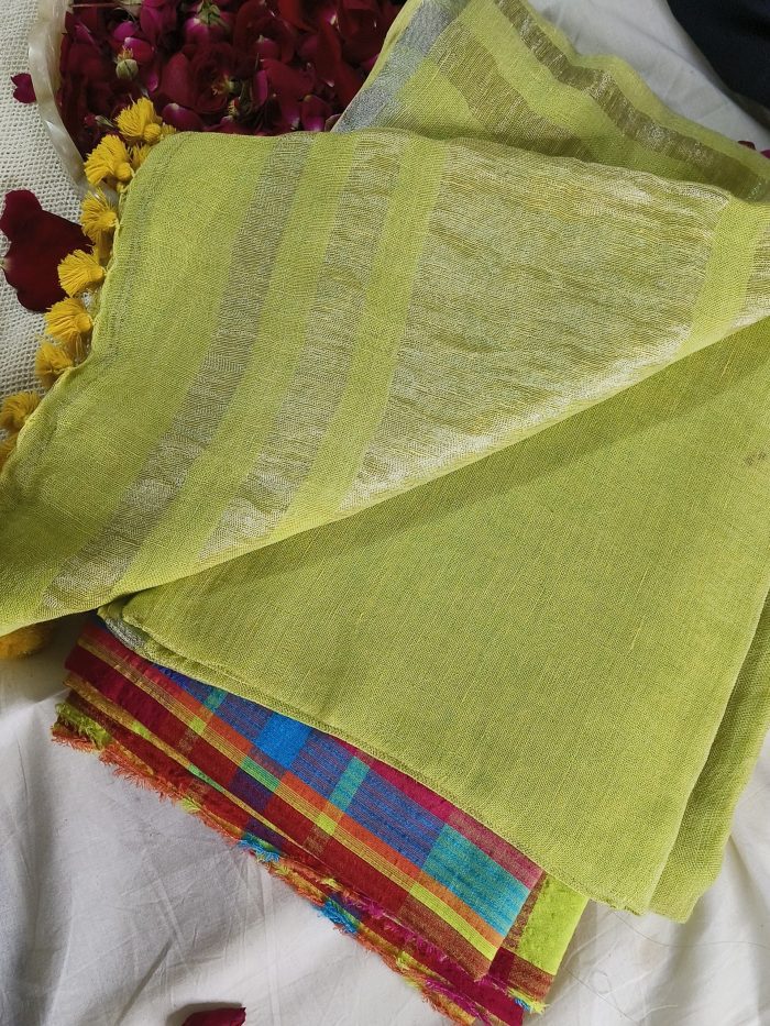 Pure Linen Sarees for Teachers in Green Colour