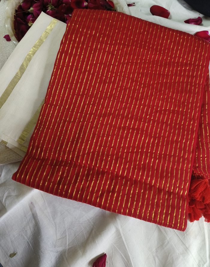 Mul Cotton Sarees For Office Wear in Red Colour