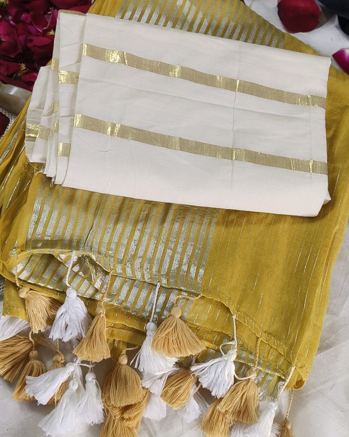 Pure Mul Cotton Sarees Online in Mustard Colour