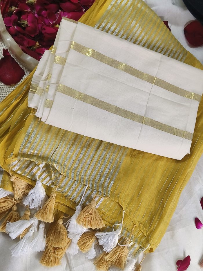 Mul Cotton Sarees Online in Mustard Colour