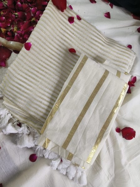 Mul Cotton Sarees For Office Wear in White Colour