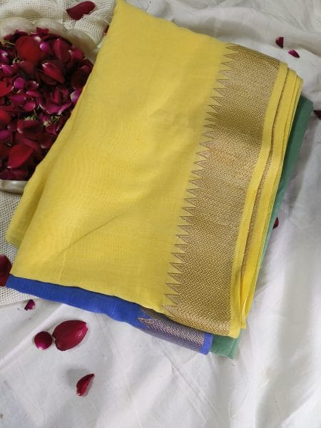 Pure Mul Cotton Sarees For Teachers in Yellow Colour