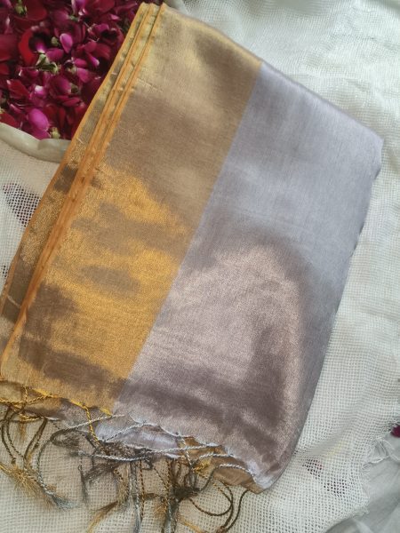 Tissue Saree For Working Professionals in Silver Colour