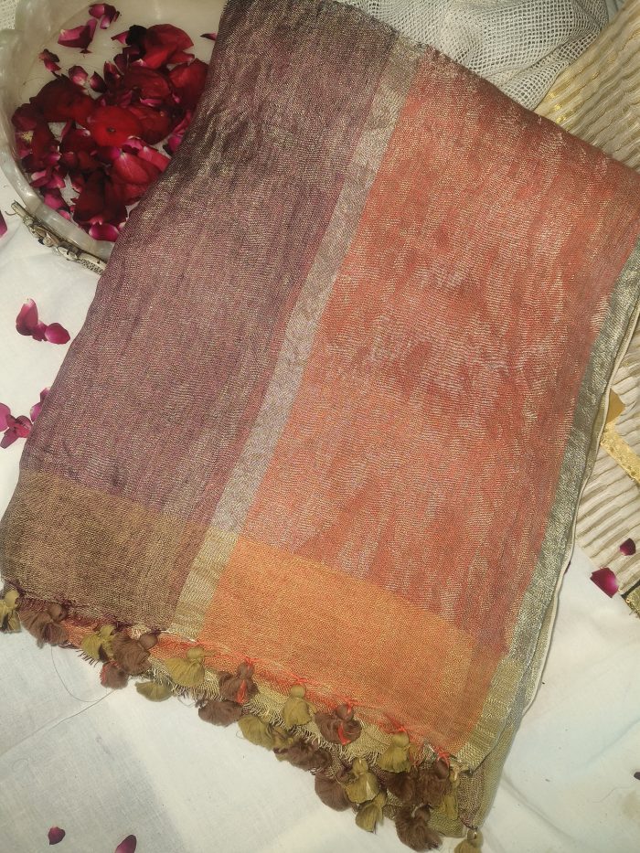 Organic Linen Sarees IN Brown clour