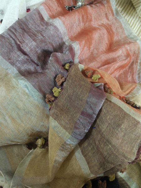 Organic Linen Sarees for Office Wear in Brown Colour