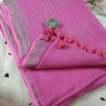 Pure Linen Sarees for Weddings in Pink Color