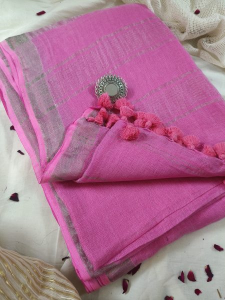 Pure Linen Sarees for Weddings in Pink Color