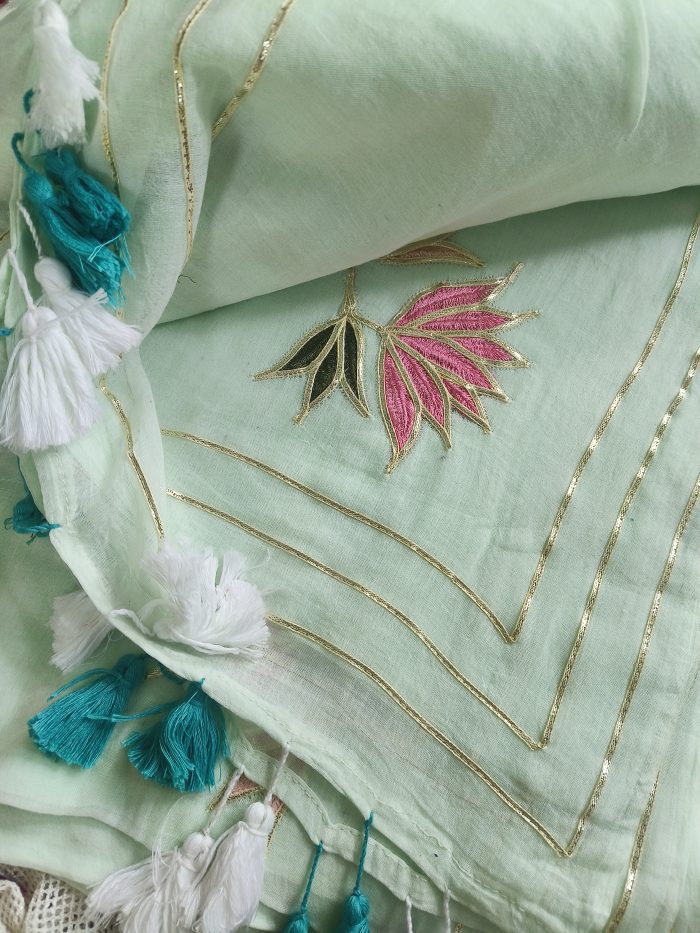 Pure Mul Cotton Sarees for Wedding in Pista Green Colour