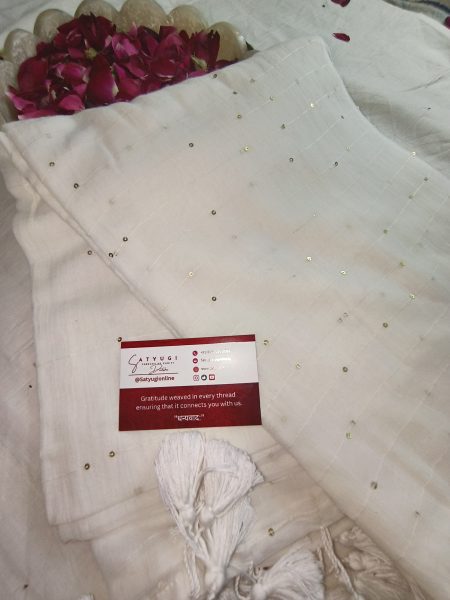 Mul Cotton Sarees For Office Wear in White Colour