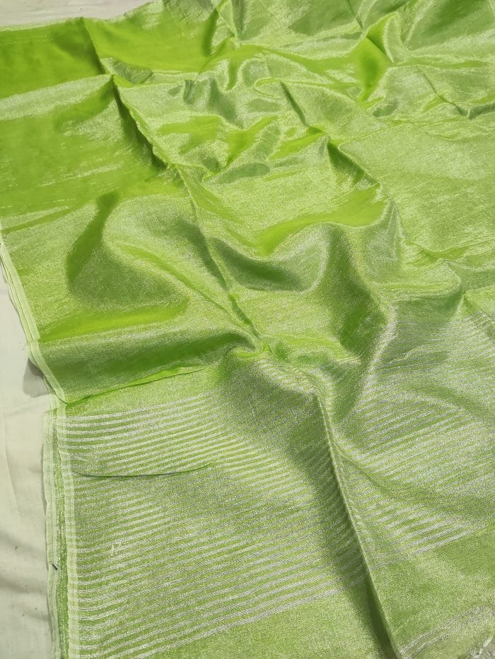 Silk Tissue Saree For Wedding In Parrot Colour