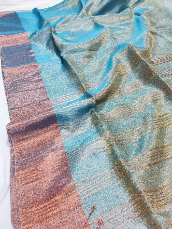 Silk Tissue Saree For Wedding in Metallic Grey