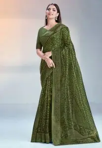 Silk Tissue Saree for Teachers in Green Colour