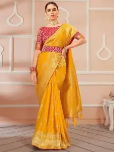 Silk Tissue Saree for Office Work in Yellow Colour