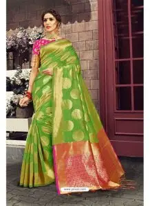 Silk Tissue Saree for Wedding in Parrot Colour