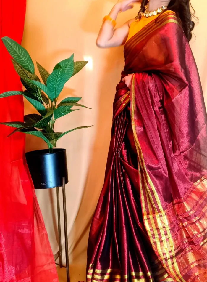 Silk Tissue Saree For Teachers in Maroon