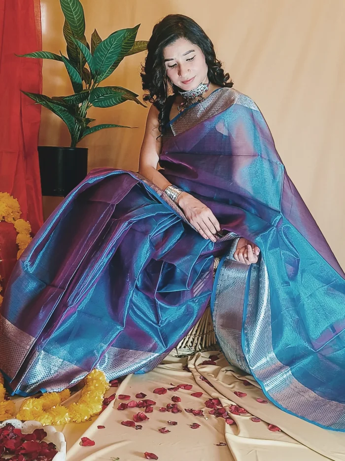 Buy Organic tissue Sarees Online in blue colour