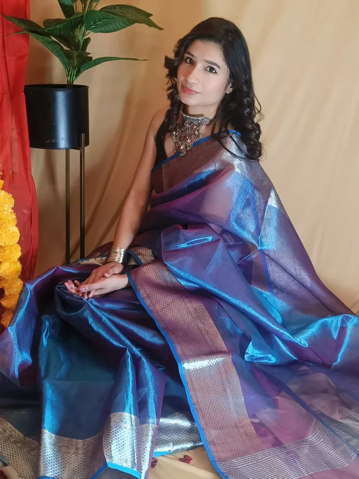 Buy Organic tissue Sarees Online in blue color