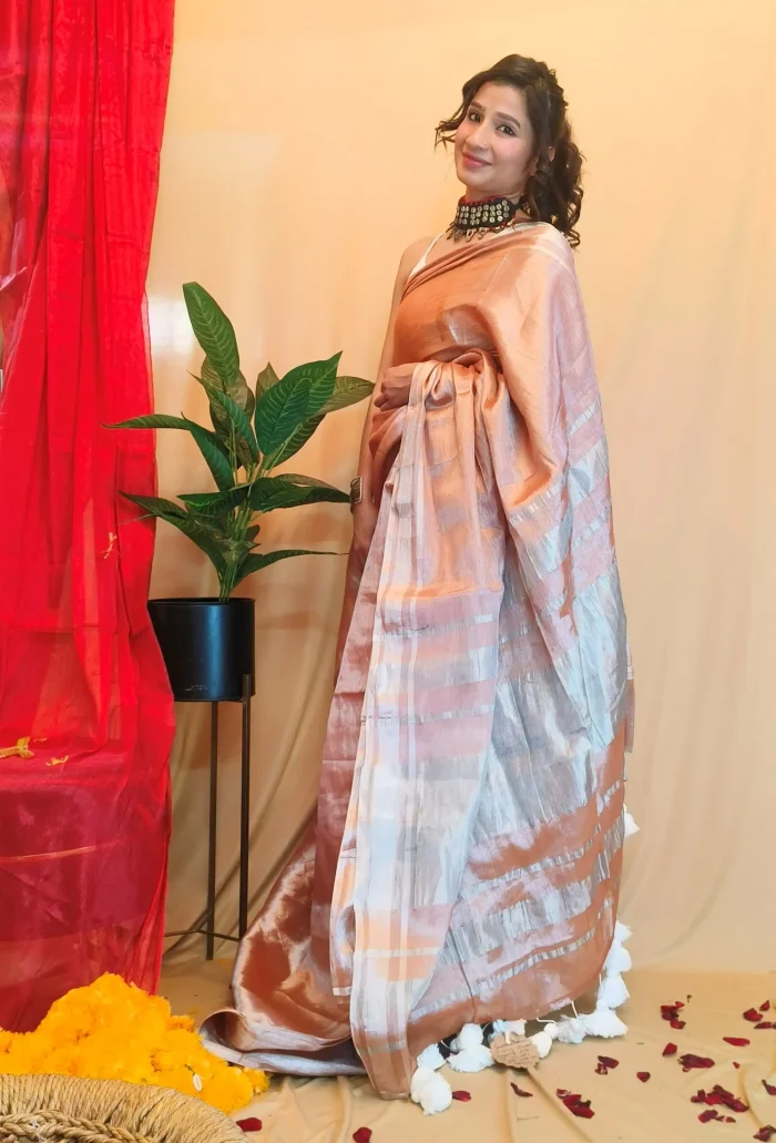 Bronze Colored Cotton Tissue Saree for Working Professionals