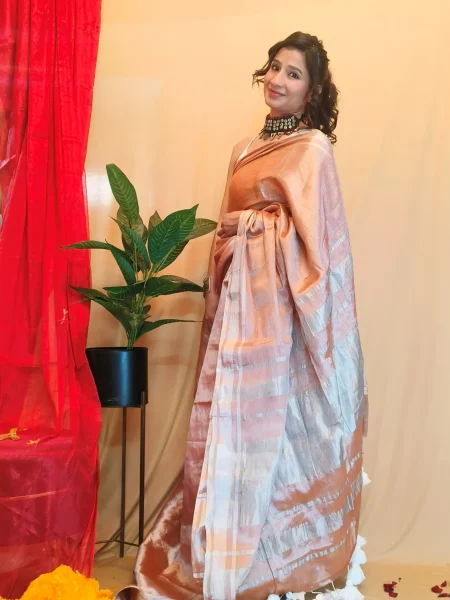 Bronze Colored Cotton Tissue Saree for Working Professionals