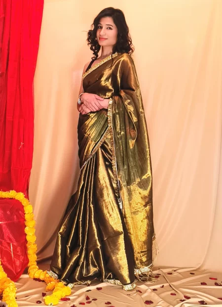 Golden Coloured Cotton Tissue Saree for Teachers