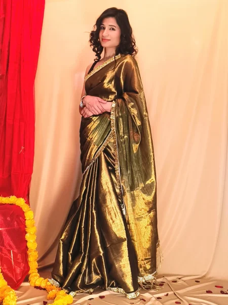 Golden Coloured Cotton Tissue Saree for Teachers