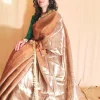 Dark Copper Cotton Tissue Saree for Office Work