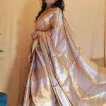 Silver and Gold Strip Cotton Tissue Saree for Office Work