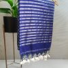 Ink Blue Pure Mul Cotton Saree with Silver Zari Border – Satyugi