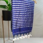 Ink Blue Pure Mul Cotton Saree with Silver Zari Border – Satyugi