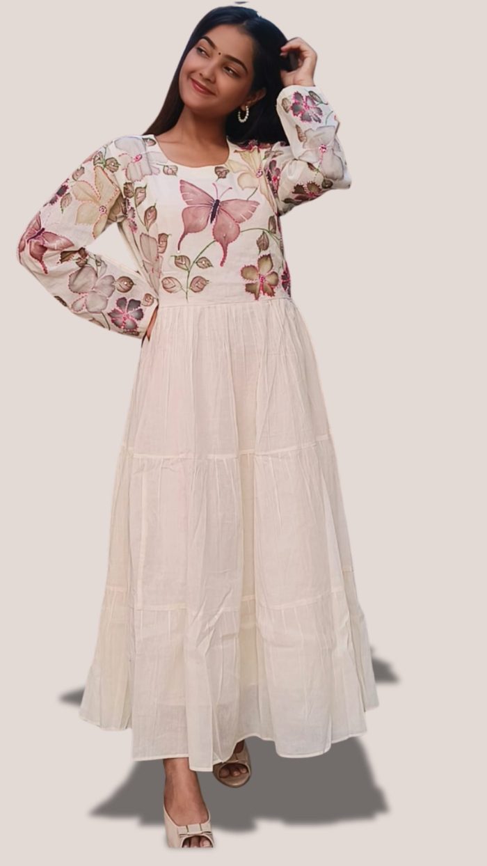 Handcrafted Mul Cotton Gown - Satyugi