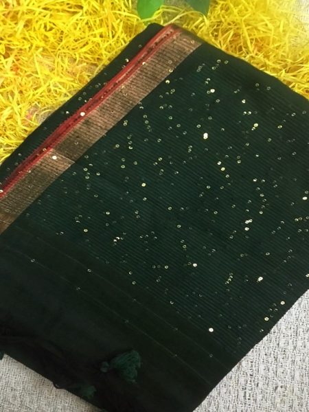 Sunshine Rama Green Mul Mul Cotton Saree