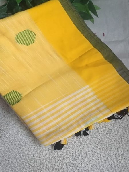 Yellow Cotton Saree with Circular Weaving