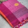 Grey & Pink Cotton Saree with Circle Butta Weaving