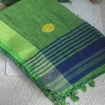 Green & Blue Cotton Saree with Circle Woven Bootas