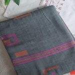 Grey Cotton Saree with Pink & Orange Geometrical Weaving