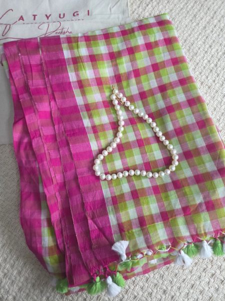 Spring Meadow Checks Mul Mul Cotton Saree