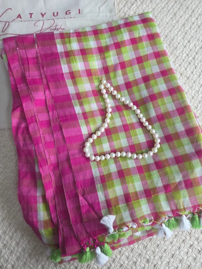 Spring Meadow Checks Mul Mul Cotton Saree