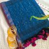 Classic Blue Mul Mul Cotton Saree with Sequence Detailing