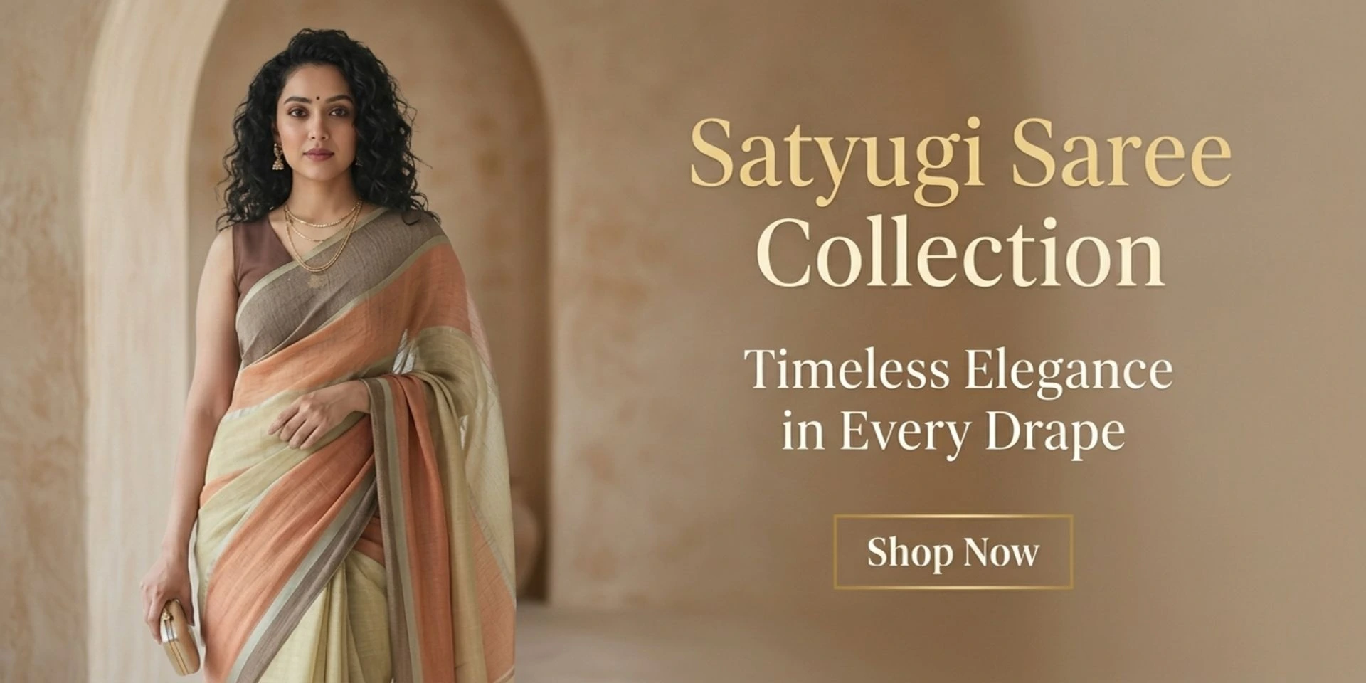 Elegant Indian woman wearing a beautiful linen saree